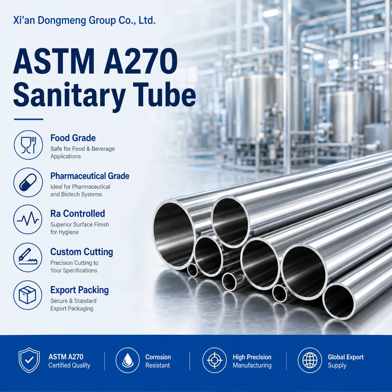 Dostawca rur sanitarnych ze stali nierdzewnej ASTM A270|Rurka do kontaktu z żywnością 304L / 316L